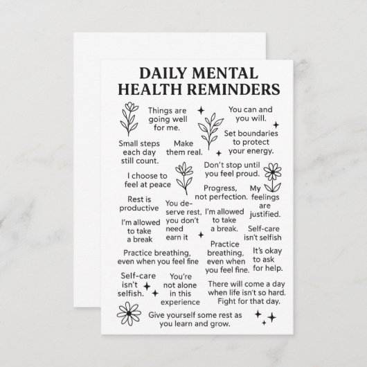 Dagelijkse herinneringen voor geestelijke gezondhe bedankkaart (Voorkant / Achterkant)