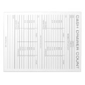 Dagelijkse kasregisterlade-telstaat notitieblok (Voorkant)