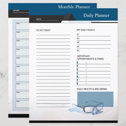 Dagelijkse, maandelijkse plannermodel (Voorkant / Achterkant)
