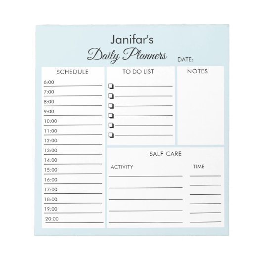 Dagelijkse planner script lichtblauw notitieblok (Voorkant)