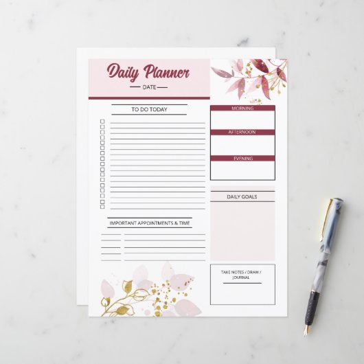  dagelijkse planner Sjabloon (Voorkant / Achterkant in situ)