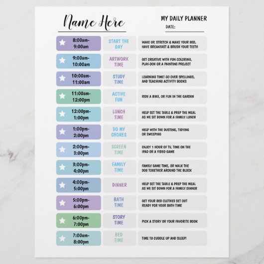 Dagelijkse plannerkaart voor kinderen schema ster flyer (Voorkant)