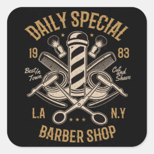 Dagelijkse speciale Barber Shop LA NY Cut and Shav Vierkante Sticker