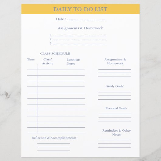 Dagelijkse to-do lijst Academic Planner College St (Achterkant)