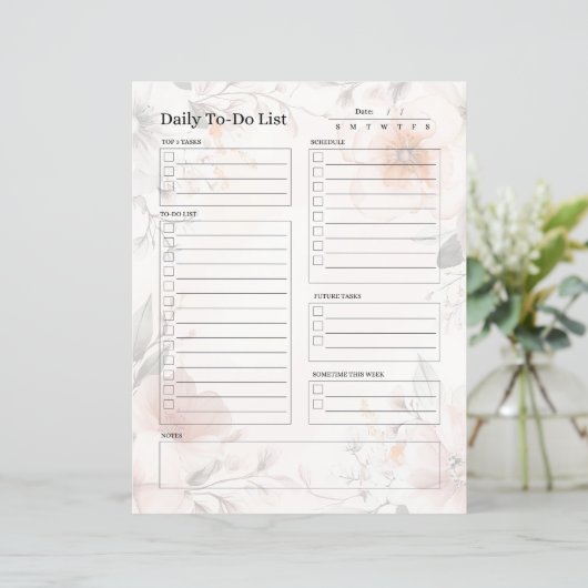 Dagelijkse to-do lijstpagina (bloemenontwerp) (Staand voorkant)