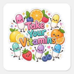 Dagelijkse Vitaminen Herinneringssticker Vierkante Sticker