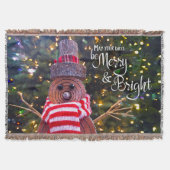 Dagen Be Merry Bright Rustic Log Snowman Tree Scha Deken (Voorkant)