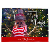 Dagen Be Merry Bright Rustic Snowman Aangepaste na Groot Cadeauzakje (Achterkant)
