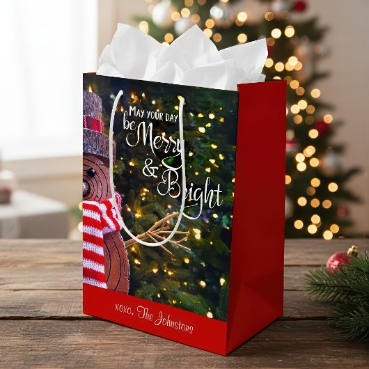 Dagen Be Merry Bright Rustic Snowman Aangepaste na Medium Cadeauzakje