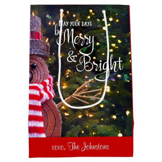 Dagen Be Merry Bright Rustic Snowman Aangepaste na Medium Cadeauzakje (Achterkant)