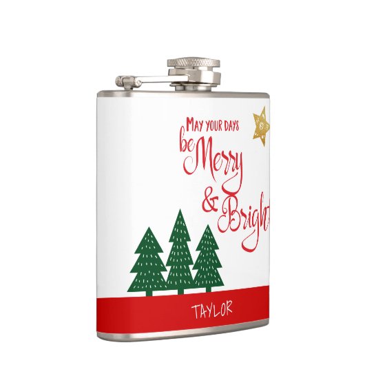 Dagen Be Merry Bright Script Groene Bomen Gouden S Heupfles (Rechts)