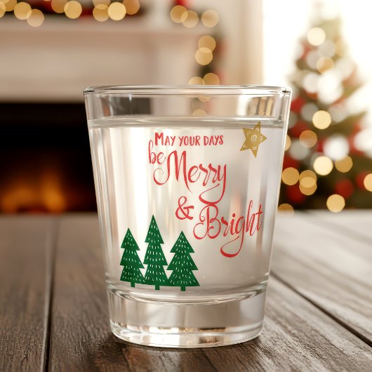 Dagen Be Merry Bright Script Groene Bomen Gouden S Shot Glas