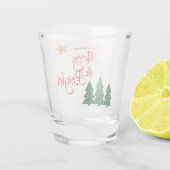 Dagen Be Merry Bright Script Groene Bomen Gouden S Shot Glas (Achterkant)