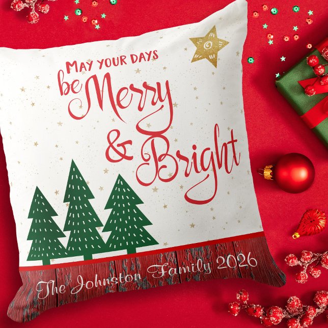 Dagen Be Merry Bright Tree Gold Star Monogram Naam Kussen (Creator heeft geüpload)