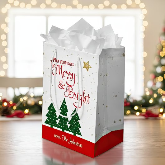Dagen Be Merry Bright Trees Rood Script Gouden Ste Medium Cadeauzakje