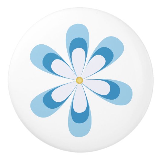 Dagen in wit en blauw met goudgeel midden keramische knop (Voorkant)
