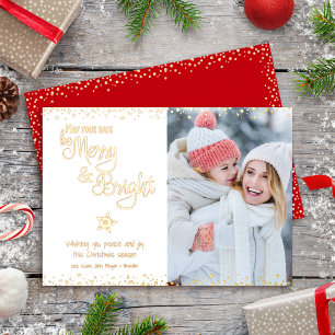 Dagen Merry and Bright Schrift Foto Echt Goud Folie Feestdagenkaart