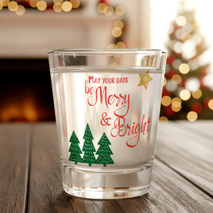 Dagen Merry Bright Script Groene Bomen Gouden Ster Shot Glas