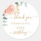 Dagen roos goudfloreucalyptus bedankt ronde sticker (Voorkant)