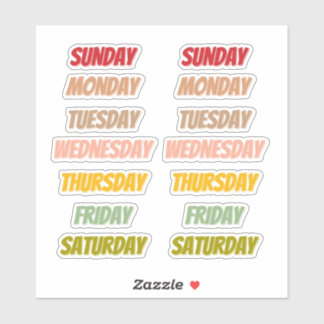 Dagen Stickers in stijl met kleurenlettertype