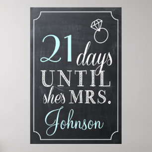 Dagen tot ze Mrs Shower Chalkboard is Poster