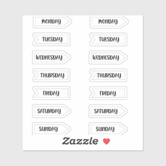 Dagen van de Week Bullet Journal Planner White Sticker (Vel)