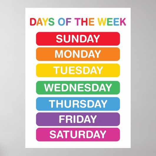 Dagen van de week Classroom Poster (Voorkant)