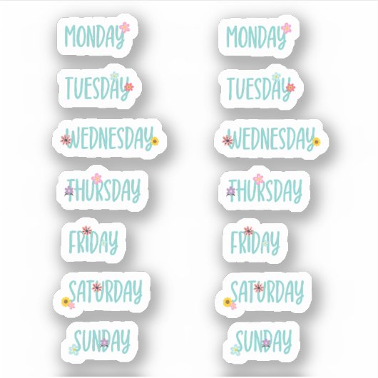 Dagen van de Week Leuk Bloemen Groen Handschrift Sticker (Voorkant)