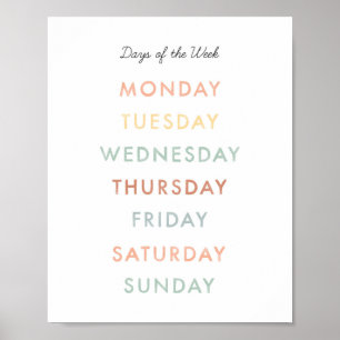 Dagen van de week Montessori Classroom Art Poster