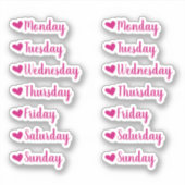 Dagen van de Week Pink Heart Planner Stickers (Voorkant)