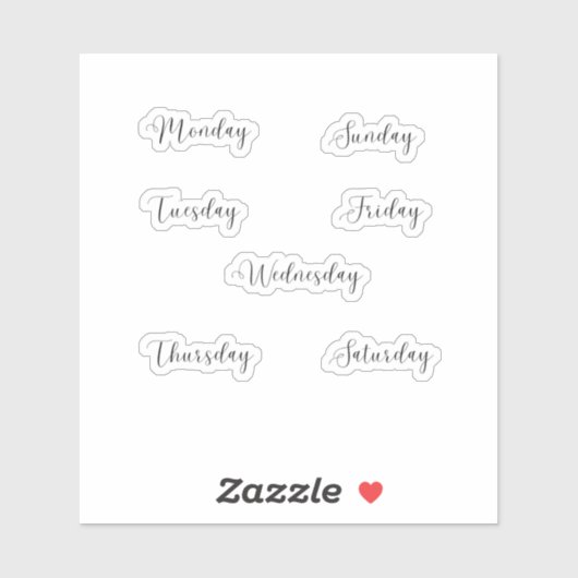 Dagen van de Week Planner Sticker Curvy (Vel)