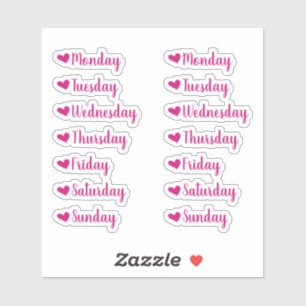 Dagen van de week roze hartenplukker sticker