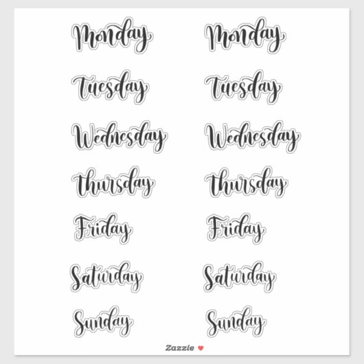 Dagen van de Week Sticker (Vel)