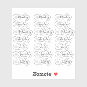 Dagen van de Week Waterverf Snowflake Planner Sticker