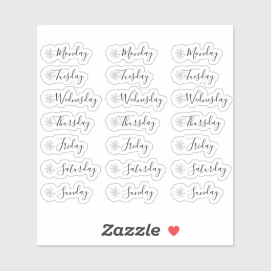 Dagen van de Week Waterverf Snowflake Planner Sticker (Vel)