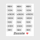 Dagen van de Week Zwart Leuk Handschrift Sticker (Vel)