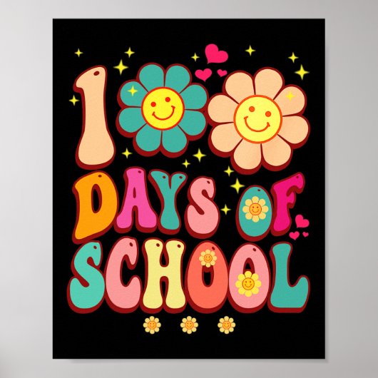 Dagen van School Groovy Retro 100th Day Teacher Sc Poster (Voorkant)