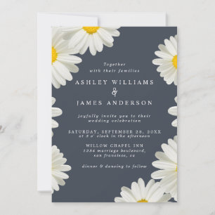 Dagen White Floral Dark Blue Wedding Kaart