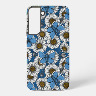 Dagen, witte wilde bloemen en blauwe vlinders samsung galaxy hoesje