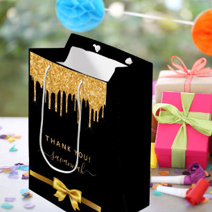 Dagen zwarte goudglitter bedankt voor je gunst medium cadeauzakje