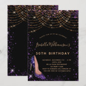 Dagen zwarte paarse goudglitsstof kaart (Voorkant / Achterkant)