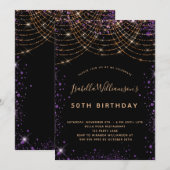 Dagen zwarte paarse goudglitsstof kaart (Voorkant / Achterkant)