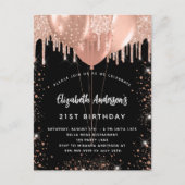 Dagen zwarte roos goudballonnen uitnodiging briefkaart (Voorkant)