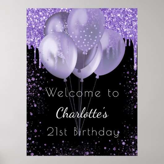 Dagen zwarte violet glitter welkomstballonnen poster (Voorkant)