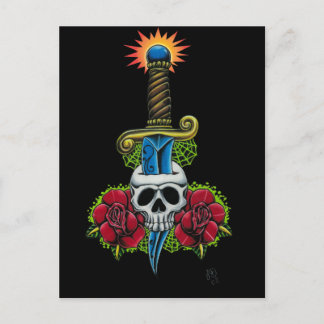 Dagger, schedel en Rozen Briefkaart