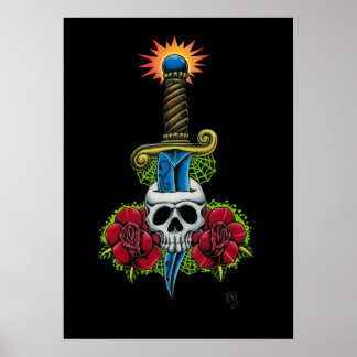 Dagger, Skull en Rozen afdrukken Poster