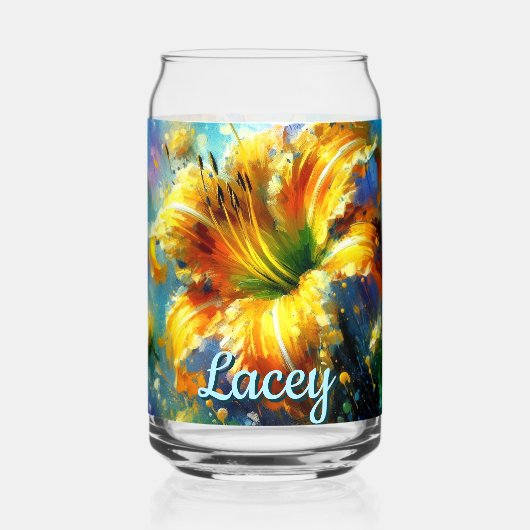 Daglelie Daglelies Bloem Geel Teal Persoonlijk Blikvorm Glas (Voorkant)