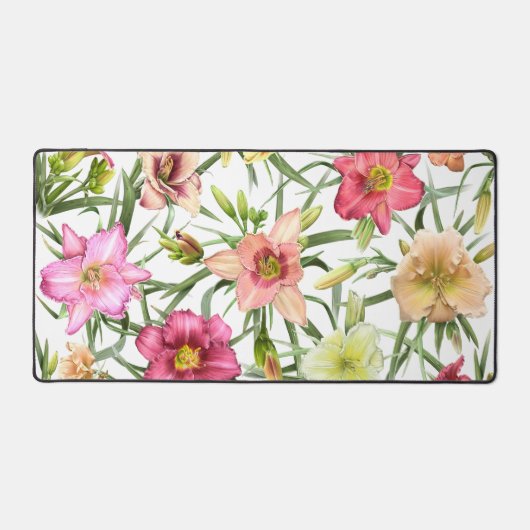 Daglelies over het moderne botanische kunstontwerp bureaumat (Voorkant)