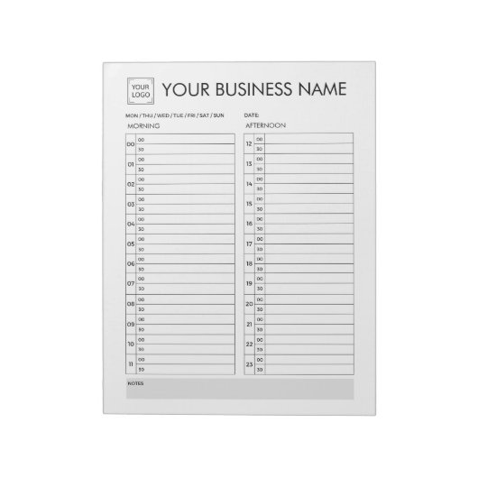 DAGPLANNER 30 MINUTEN INTERVAL VOEG UW LOGO TOE NOTITIEBLOK (Gedraaid)