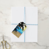 Dagstrand- en palmbomen Tropisch Label met cadeaus Cadeaulabel (Met Touw)